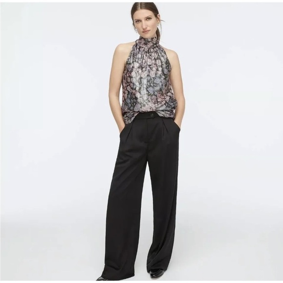 J. Crew Collection Reno Tie Neck Metallic Floral Top (P) - Picture 2 of 6